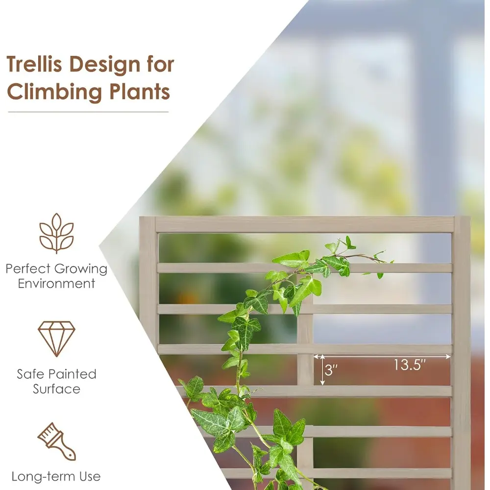 Giantex Set of 2 Raised Garden Bed with Trellis, Wood Planter Box for Flower Climbing, Standing Vertical Indoor Outdoor Plant Co