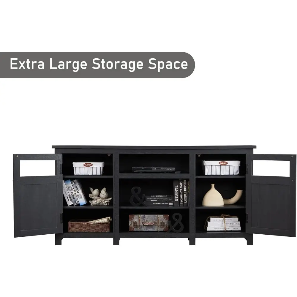 Farmhouse TV Stand for 75 Inch TV, Entertainment Center with Storage, Rustic TV Cabinet with Barn Doors, 66" TV Console for Liv
