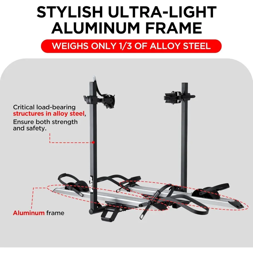 Hitch 2-Bike Rack Fellow, 200 lbs Capacity E-Bike Carrier for Cars Trucks SUVs Minivans RV, Trailer, Foldable Platform Mount, Up