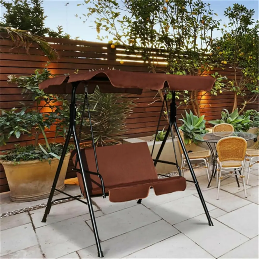 Two Seater Patio Swing Chair with Sunshade Garden Patio Lounge Chair Backrest Chair Comfortable Long Sitting Brown