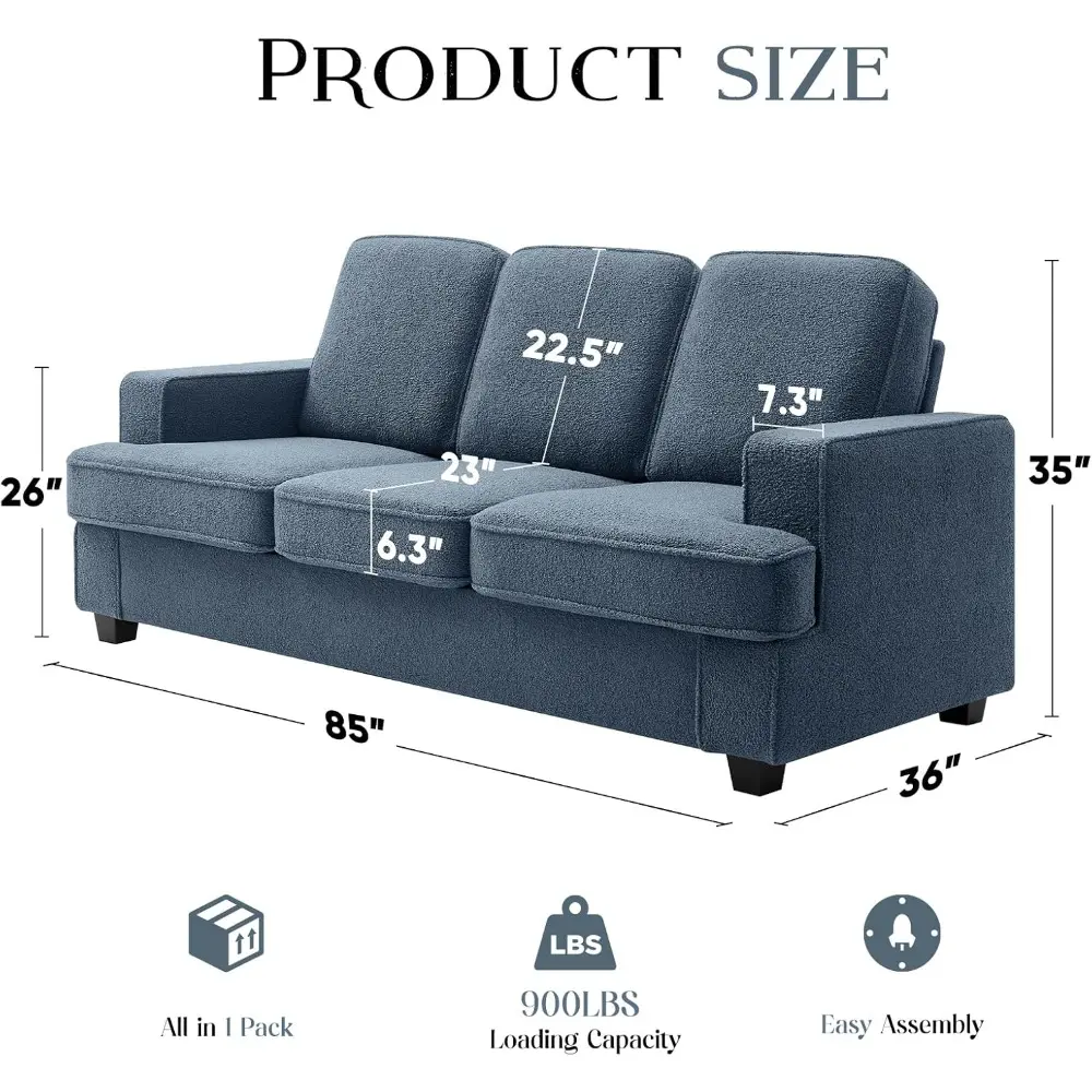 Sofas for Living Room, 85” Spacious Deep Seat Sofa for Living Room/Bedroom/Office/Apartment, Sofa Bed for Small Spaces, Detachab