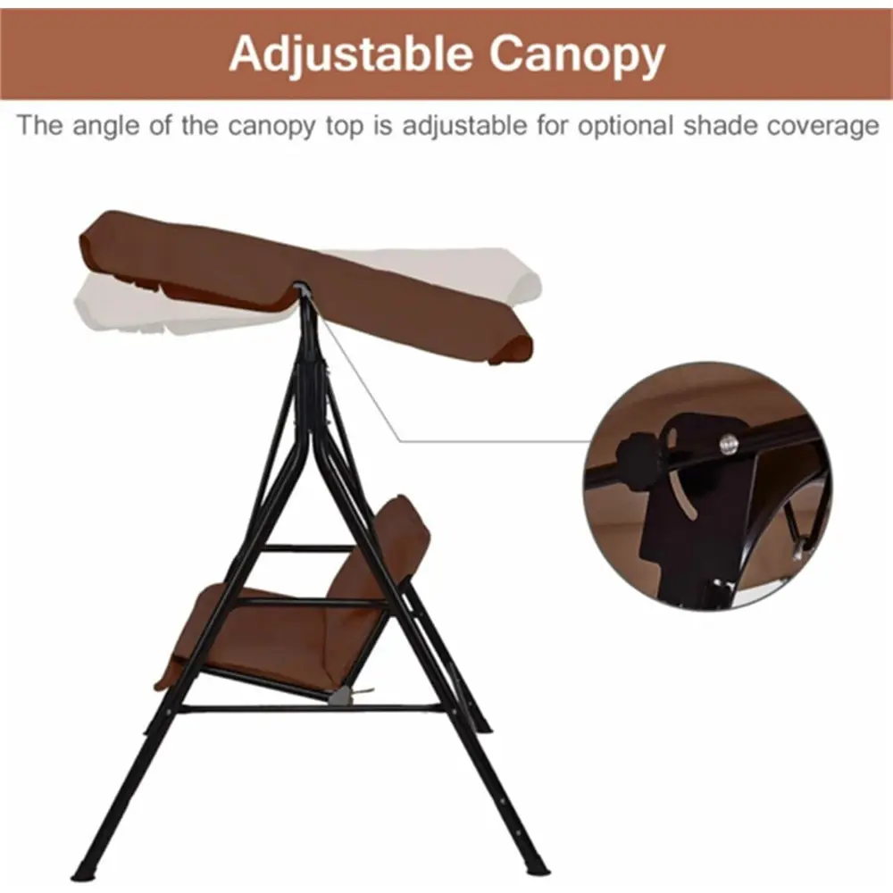 Two Seater Patio Swing Chair with Sunshade Garden Patio Lounge Chair Backrest Chair Comfortable Long Sitting Brown