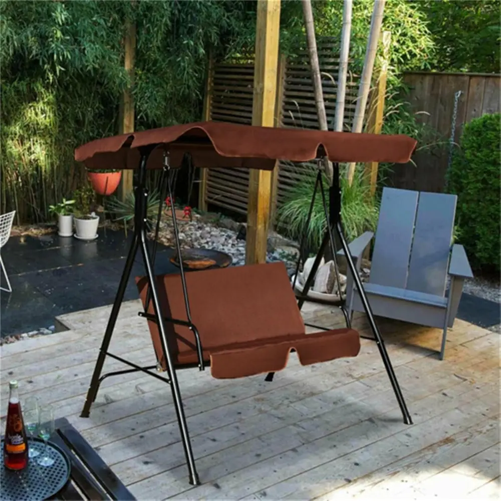 Two Seater Patio Swing Chair with Sunshade Garden Patio Lounge Chair Backrest Chair Comfortable Long Sitting Brown