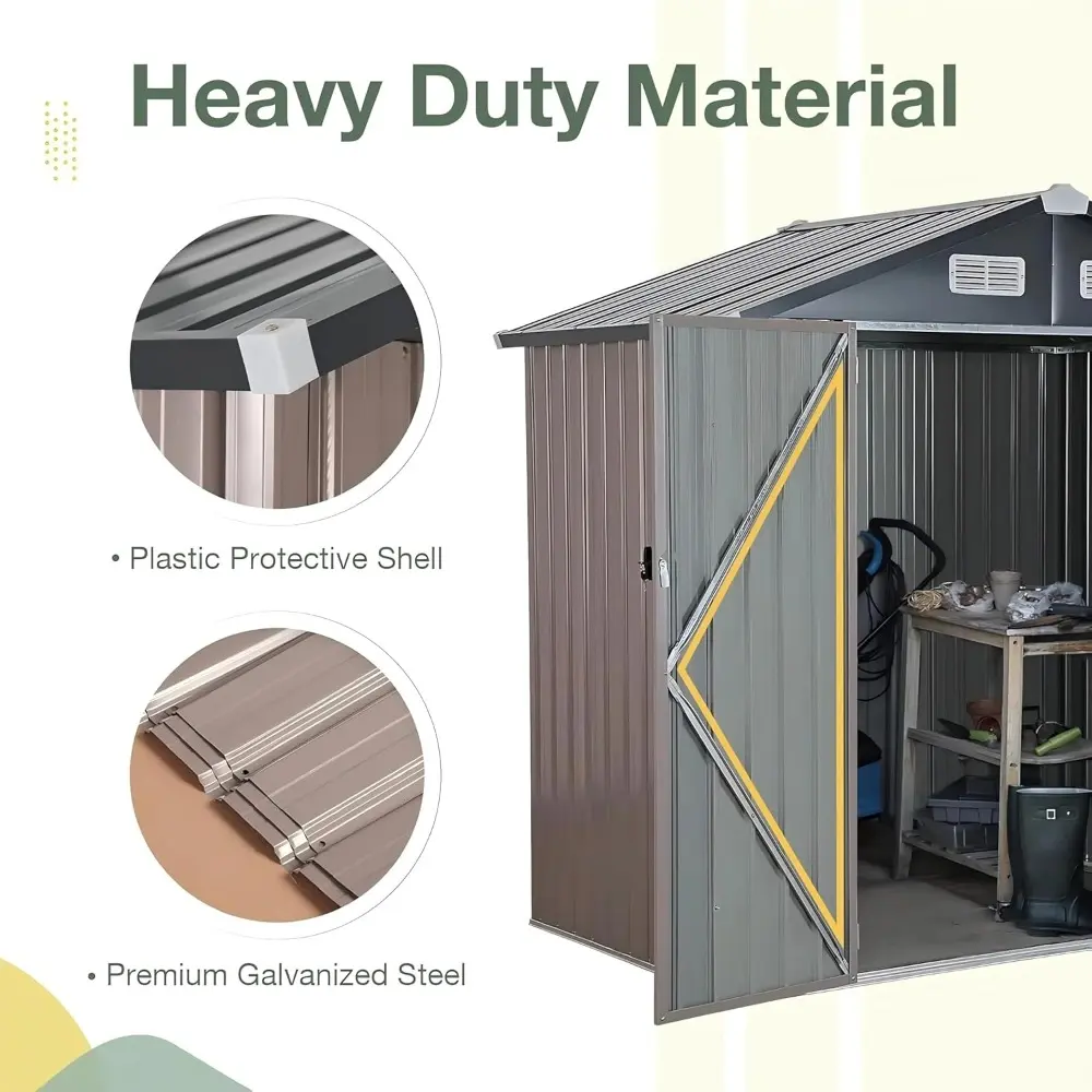 8x6 FT Outdoor Metal Storage Shed, Durable Garden Shed with Updated Frame Structure for Backyard, Patio, Tool Storage, All-Weat
