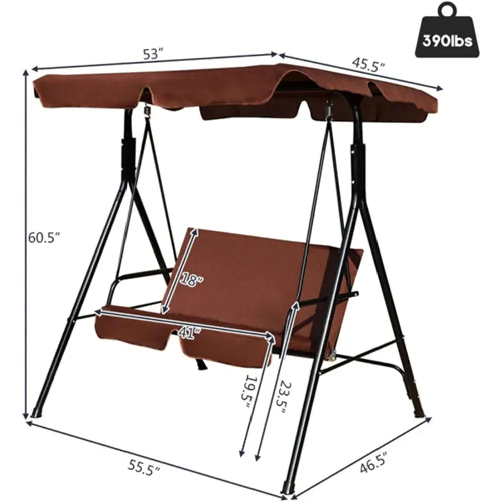 Two Seater Patio Swing Chair with Sunshade Garden Patio Lounge Chair Backrest Chair Comfortable Long Sitting Brown