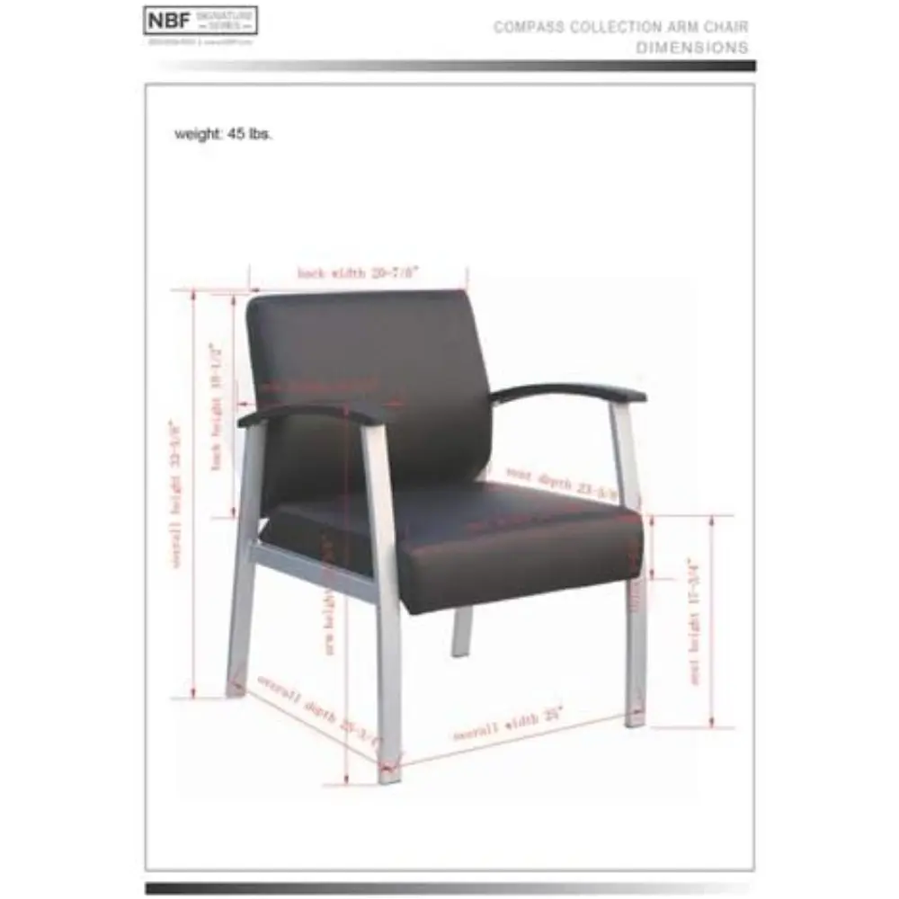 NBF Compass Guest Chair with Arms - Ergonomic Office Chairs with Williamsburg Polyurethane - Heavy Duty Steel Frame Waiting Room