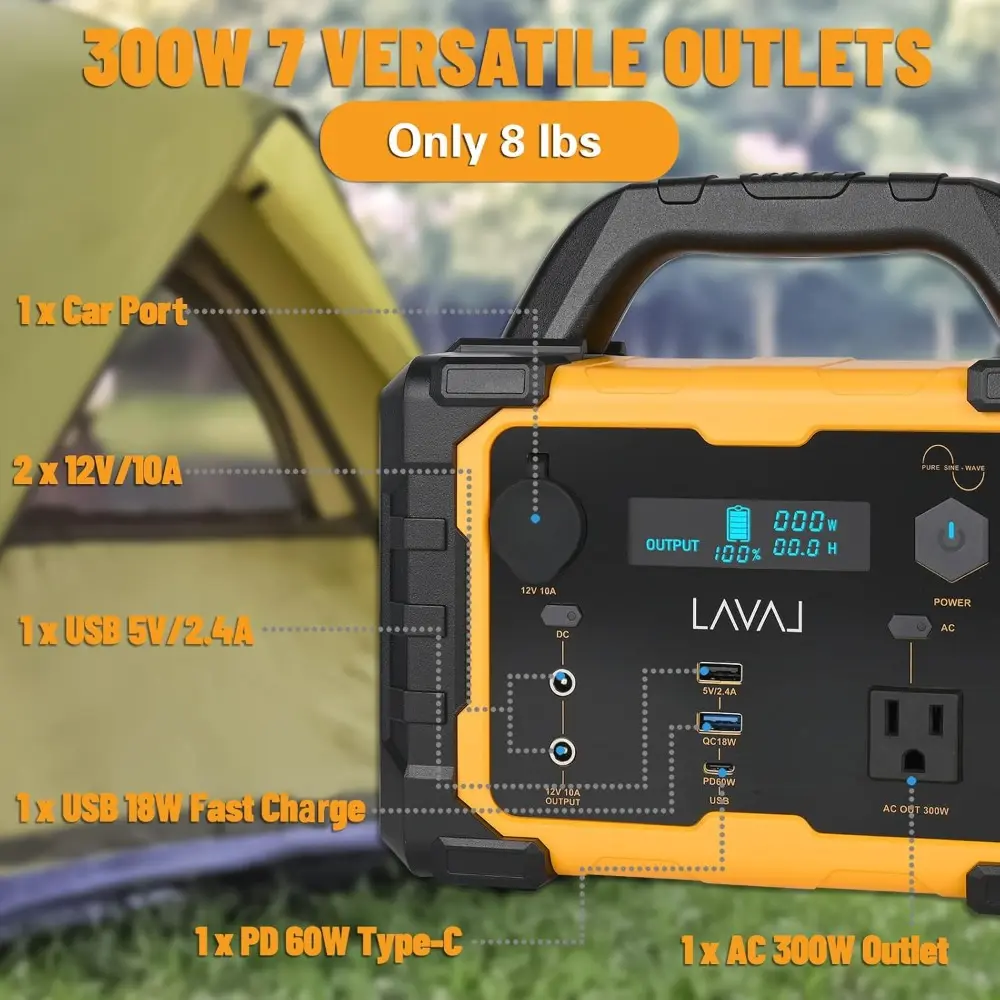 Solar Generator 300W Portable Power Station with 100W Foldable Solar Panel, 294Wh Lithium Battery, 120V/300W AC Outlet, Quiet Ge