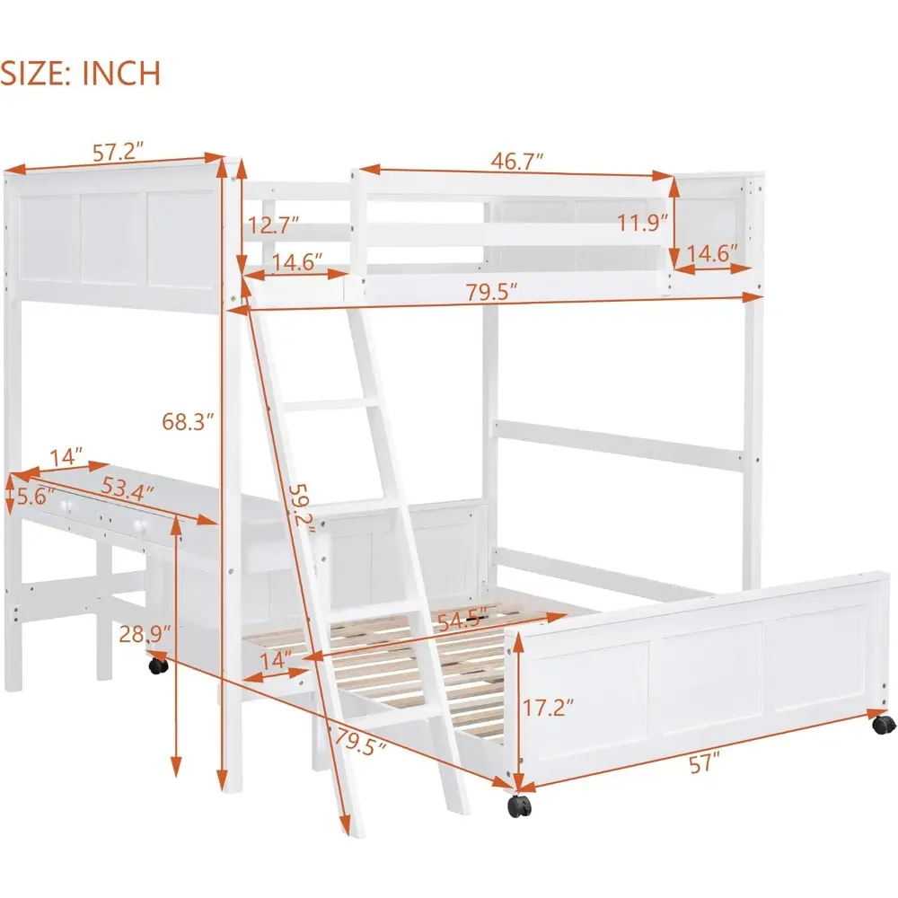 Harper & Bright Designs Full Over Full Bunk Beds with Desk and Drawers, Wood Full Size Loft Bed with Removable Full Platform Bed