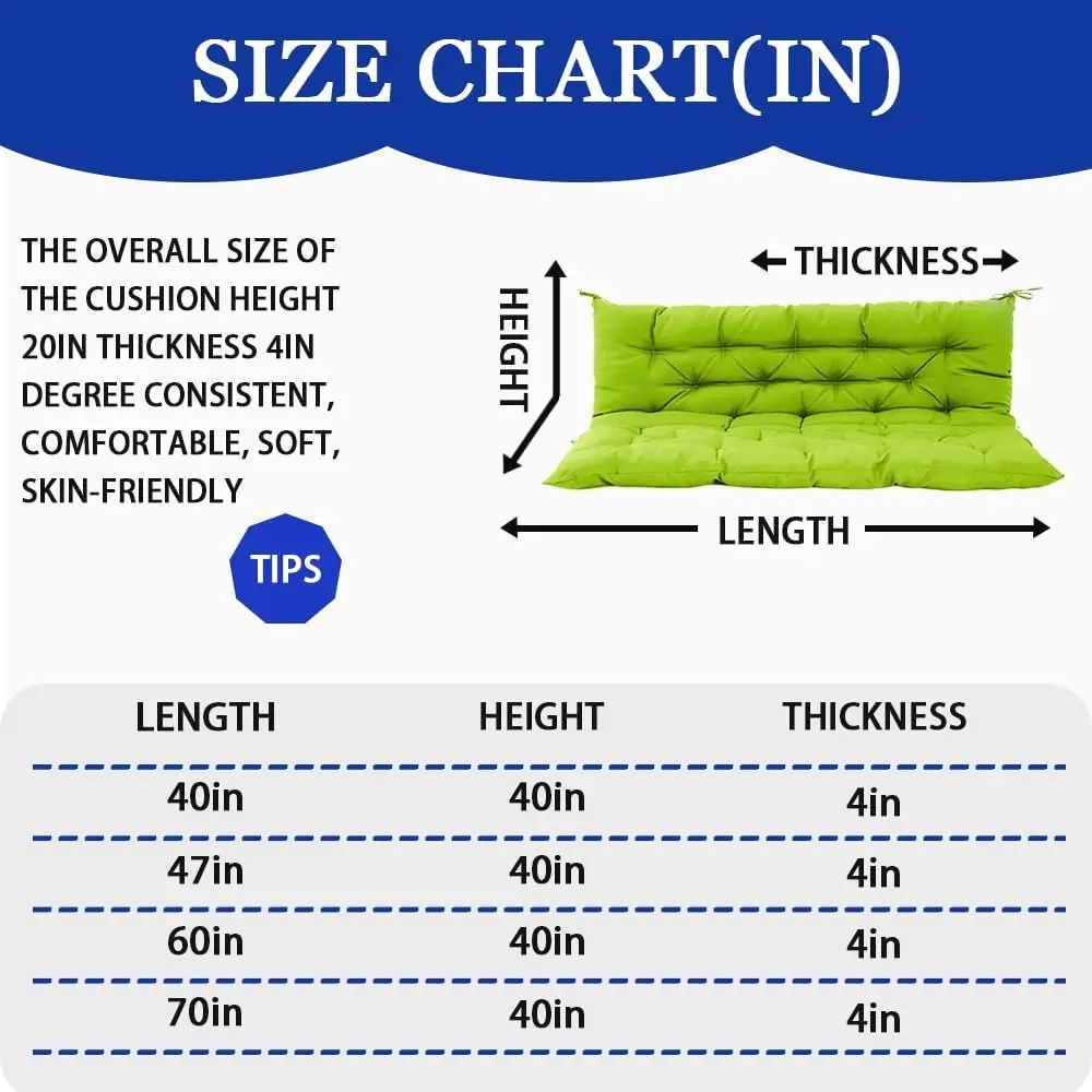 Porch Swing Cushion, Three Seat Swing Replacement Cushion Outdoor Bench Cushion with Ties Backrest Folding Waterproof Bench Cush