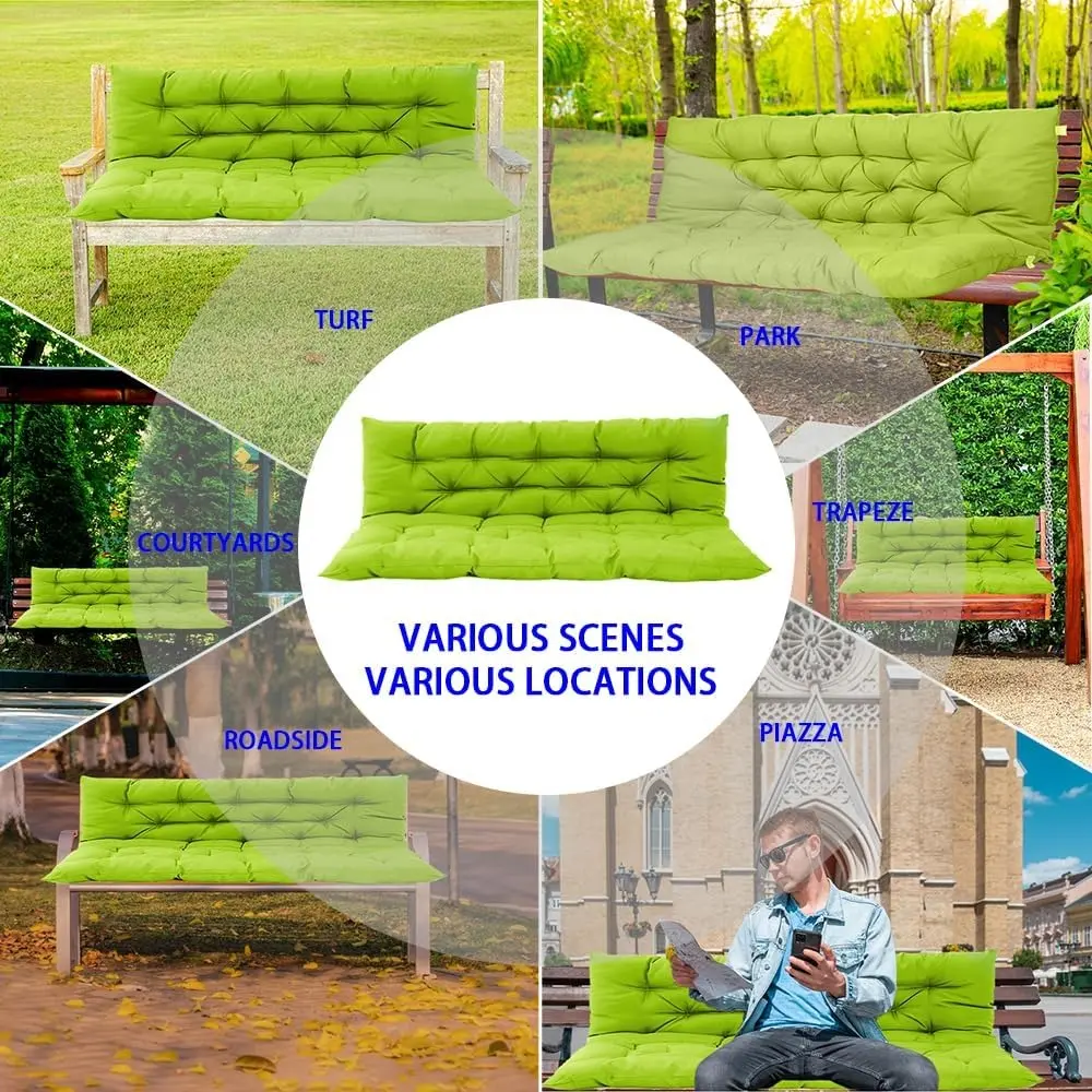 Porch Swing Cushion, Three Seat Swing Replacement Cushion Outdoor Bench Cushion with Ties Backrest Folding Waterproof Bench Cush