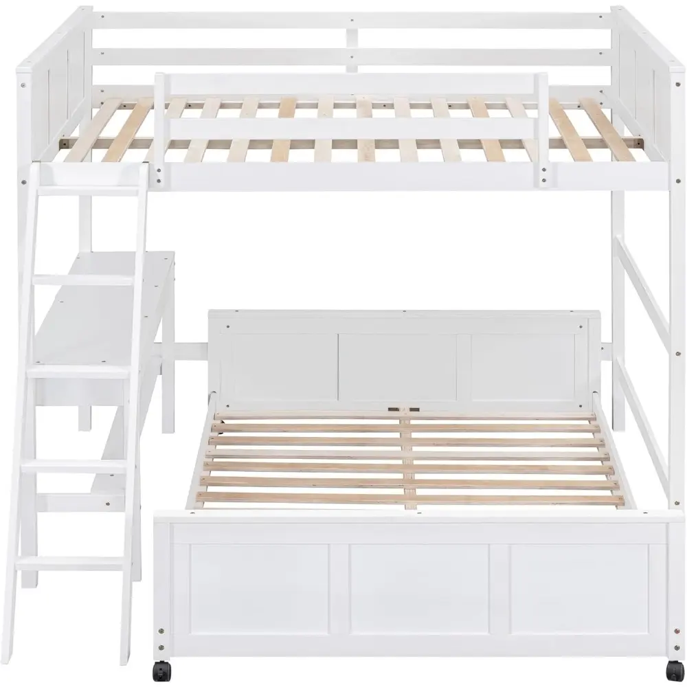 Harper & Bright Designs Full Over Full Bunk Beds with Desk and Drawers, Wood Full Size Loft Bed with Removable Full Platform Bed