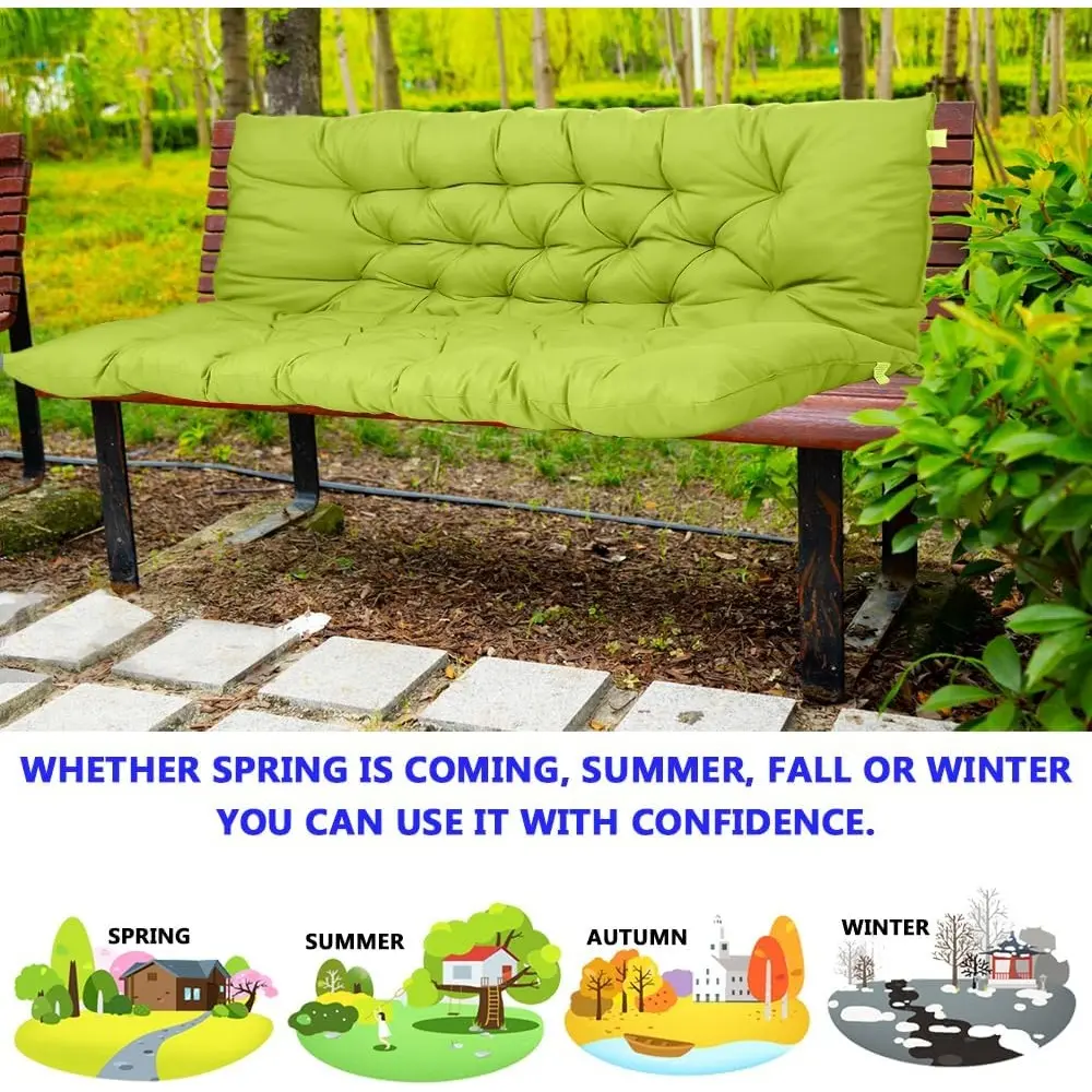 Porch Swing Cushion, Three Seat Swing Replacement Cushion Outdoor Bench Cushion with Ties Backrest Folding Waterproof Bench Cush