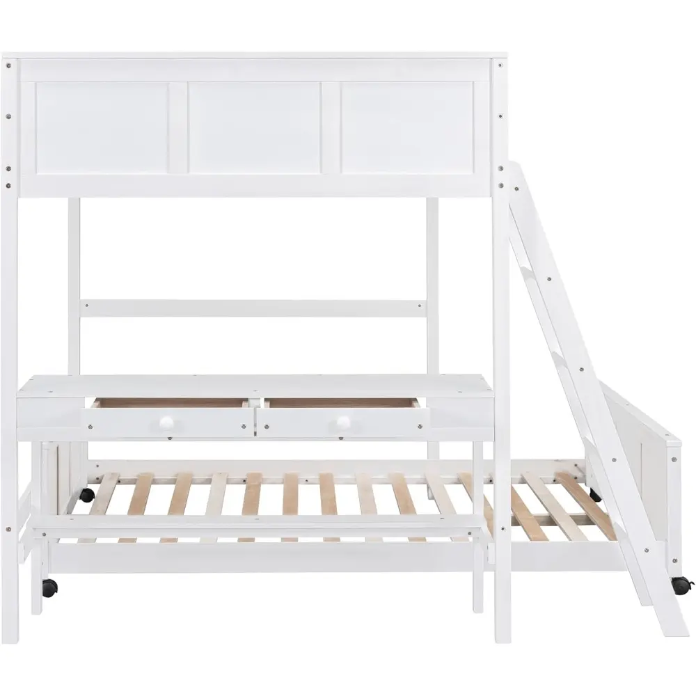 Harper & Bright Designs Full Over Full Bunk Beds with Desk and Drawers, Wood Full Size Loft Bed with Removable Full Platform Bed