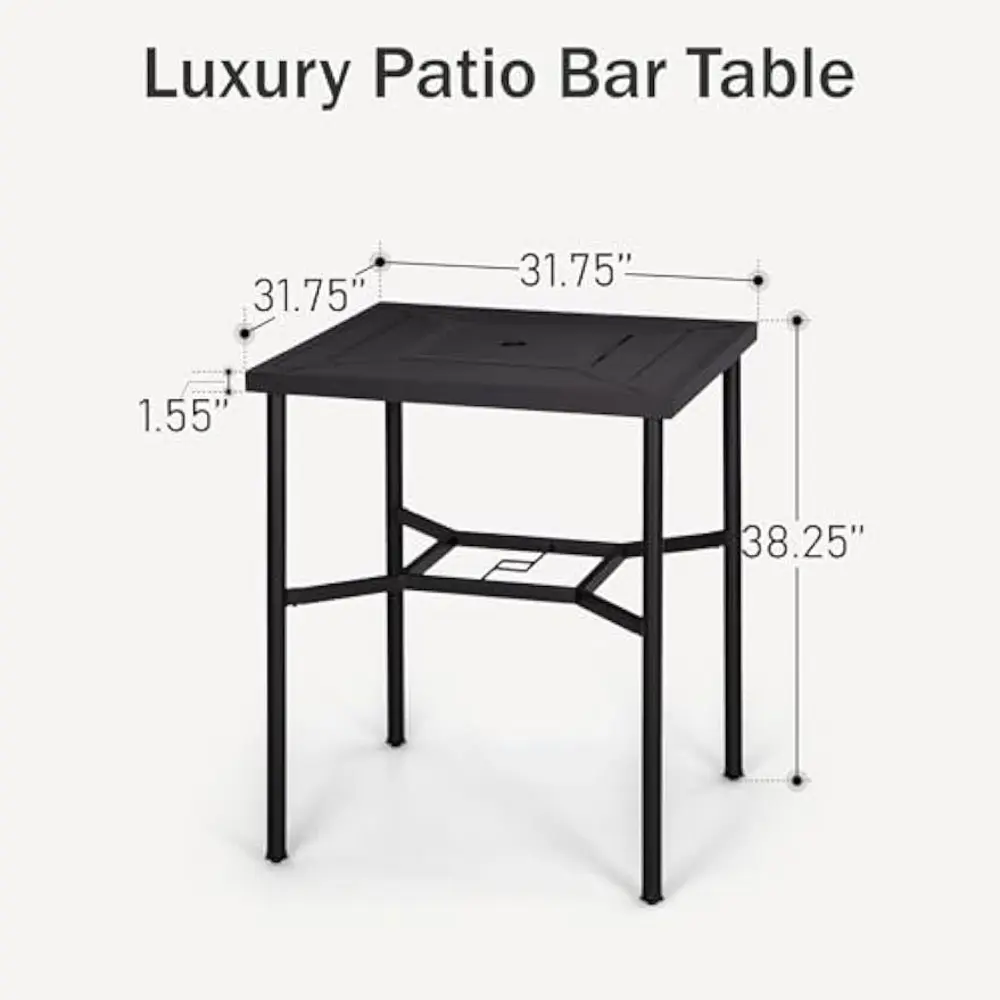 Patio Bar Table for 4,Square 32"x32" Outdoor Dining Table with Sturdy Steel Frame,Mesh Patio Furniture for Backyard,Garden and