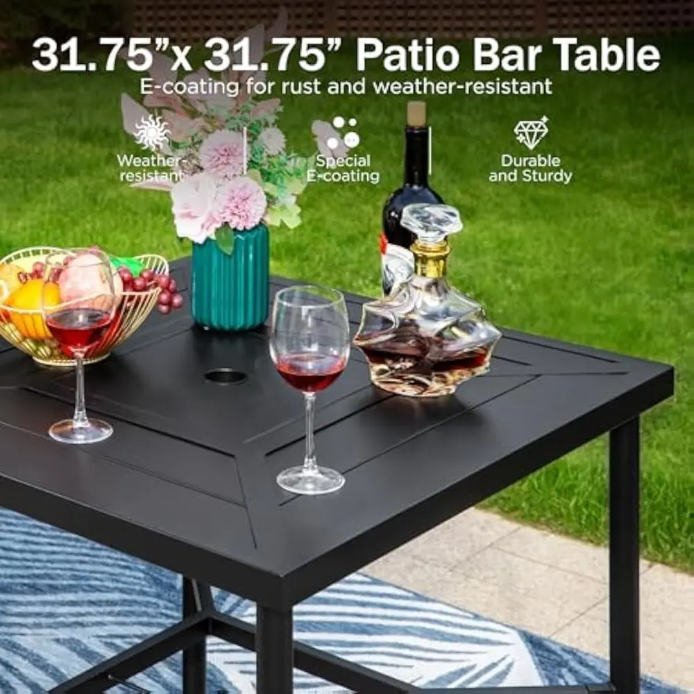 Patio Bar Table for 4,Square 32"x32" Outdoor Dining Table with Sturdy Steel Frame,Mesh Patio Furniture for Backyard,Garden and