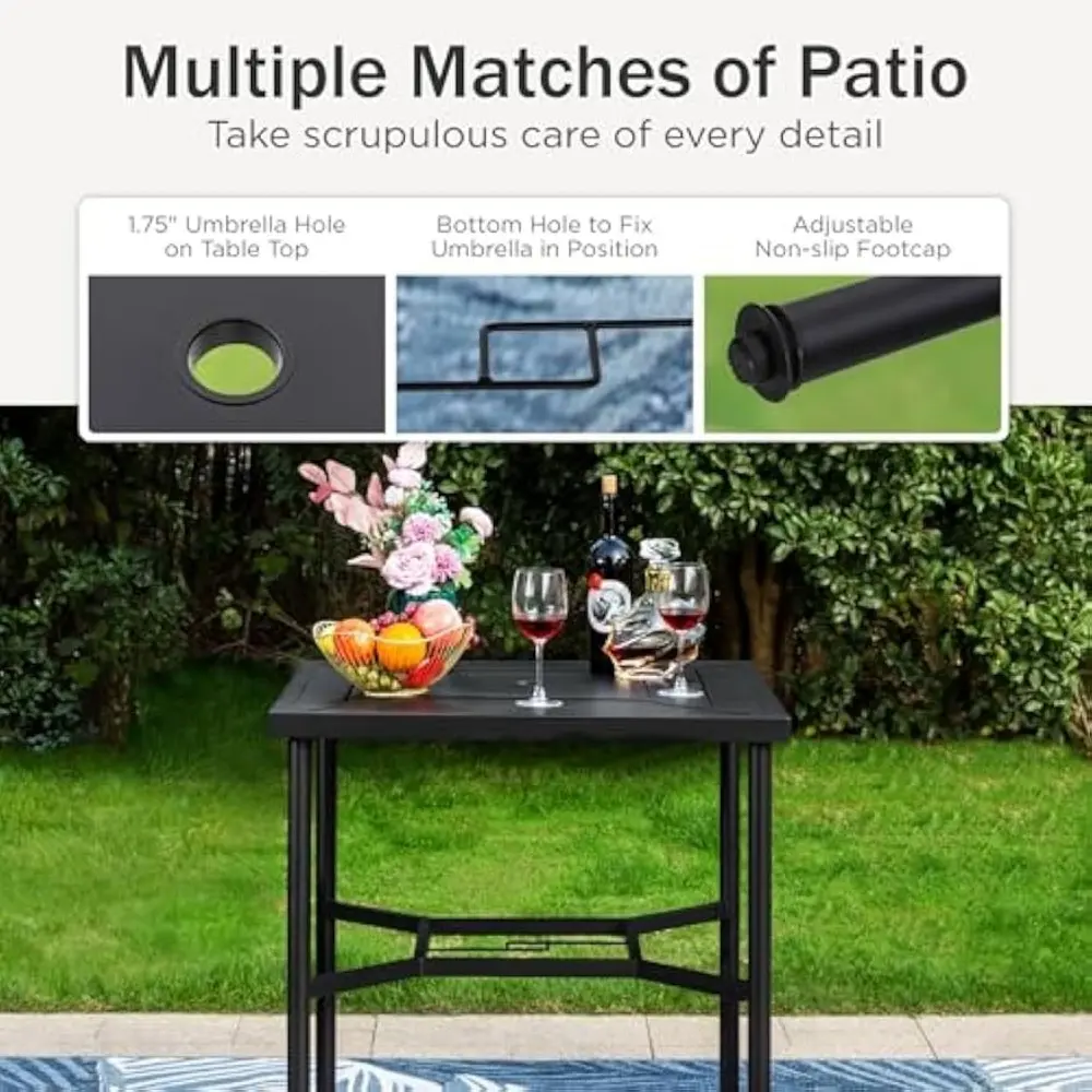 Patio Bar Table for 4,Square 32"x32" Outdoor Dining Table with Sturdy Steel Frame,Mesh Patio Furniture for Backyard,Garden and