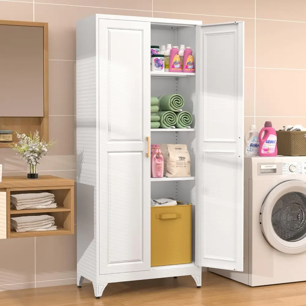 75” Tall Kitchen Pantry Cabinet,Metal Storage Cabinet with Doors and Adjustable Shelves,Modern Kitchen Hutch Cabinets,Freestandi