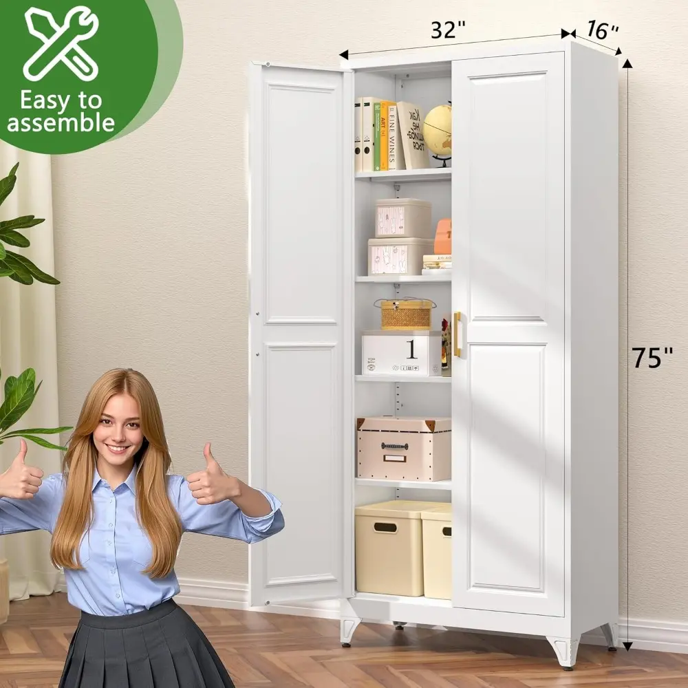 75” Tall Kitchen Pantry Cabinet,Metal Storage Cabinet with Doors and Adjustable Shelves,Modern Kitchen Hutch Cabinets,Freestandi