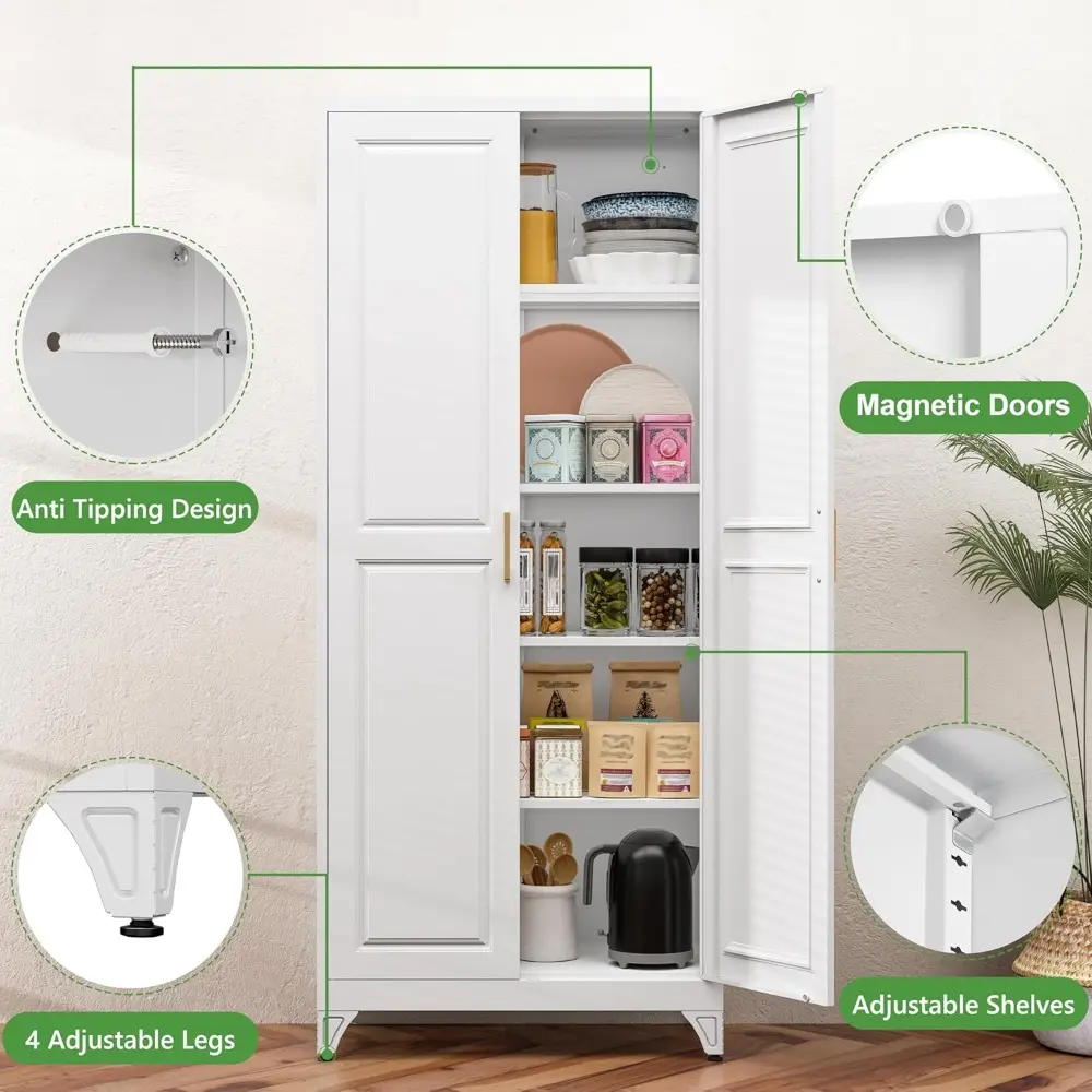 75” Tall Kitchen Pantry Cabinet,Metal Storage Cabinet with Doors and Adjustable Shelves,Modern Kitchen Hutch Cabinets,Freestandi