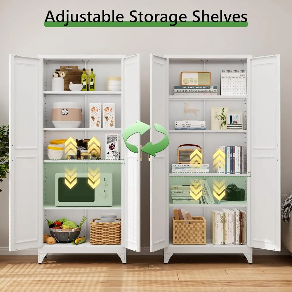 75” Tall Kitchen Pantry Cabinet,Metal Storage Cabinet with Doors and Adjustable Shelves,Modern Kitchen Hutch Cabinets,Freestandi