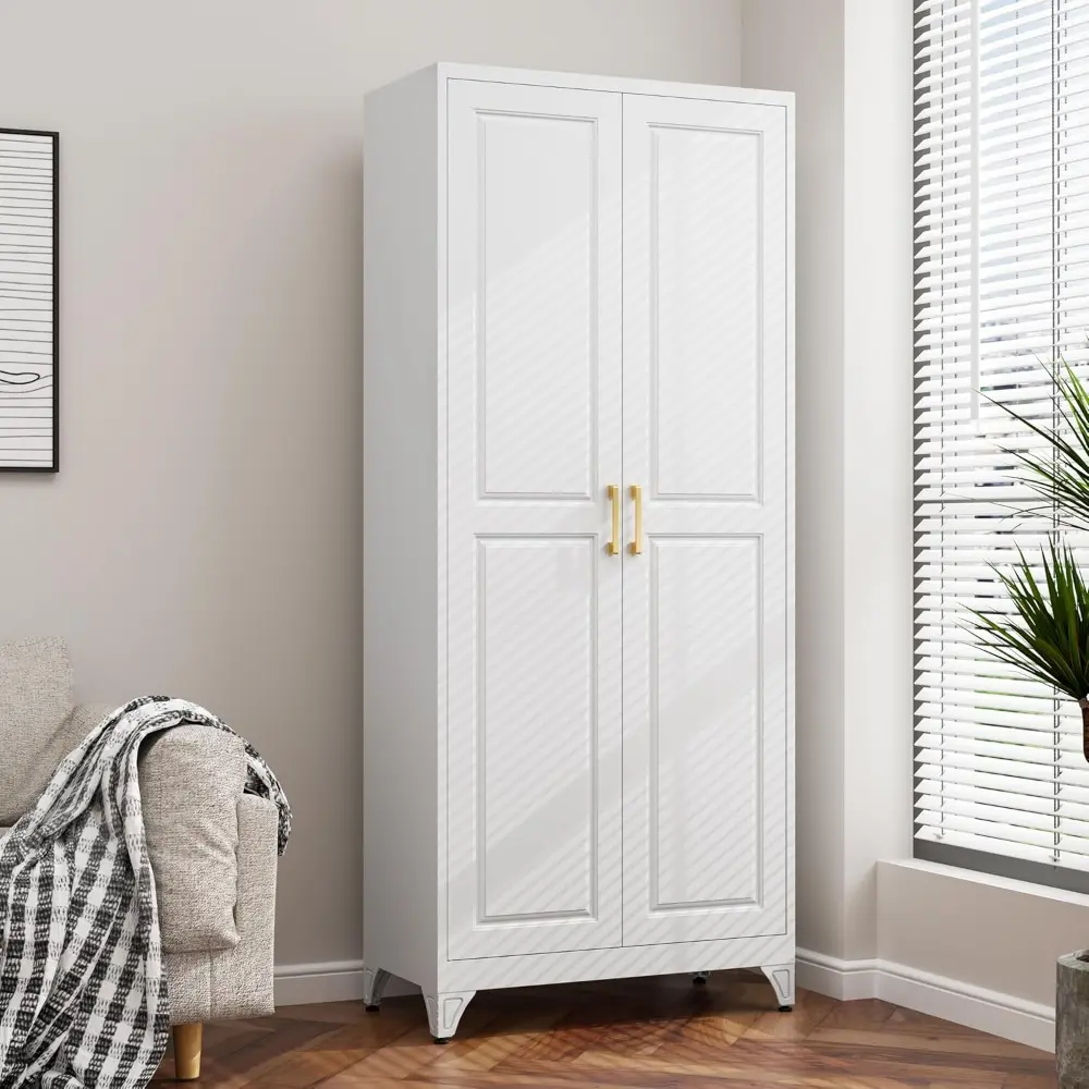 75” Tall Kitchen Pantry Cabinet,Metal Storage Cabinet with Doors and Adjustable Shelves,Modern Kitchen Hutch Cabinets,Freestandi