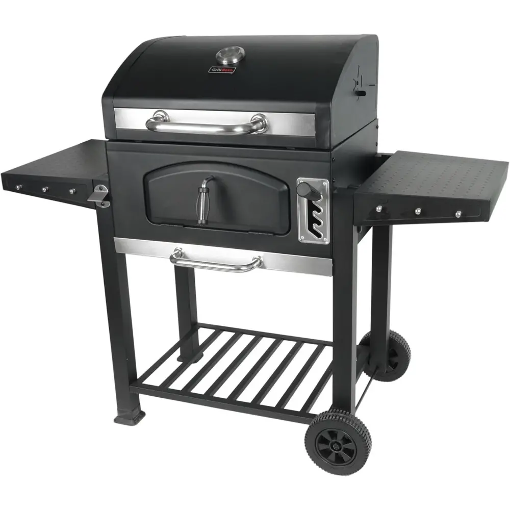 Grill Boss 24 Inch Charcoal BBQ Grill with Side Shelves, Built-In Thermometer, Black