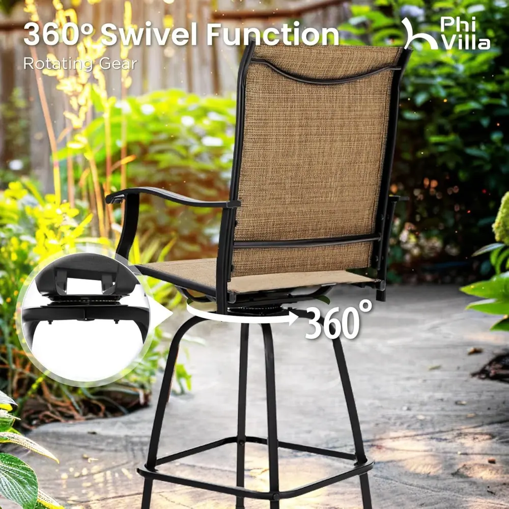 Outdoor Swivel Patio Bar Set of 9, Patio Bar Table and Chairs Set with High Top Patio Chairs and Wood Like Bar Table, All-Weath