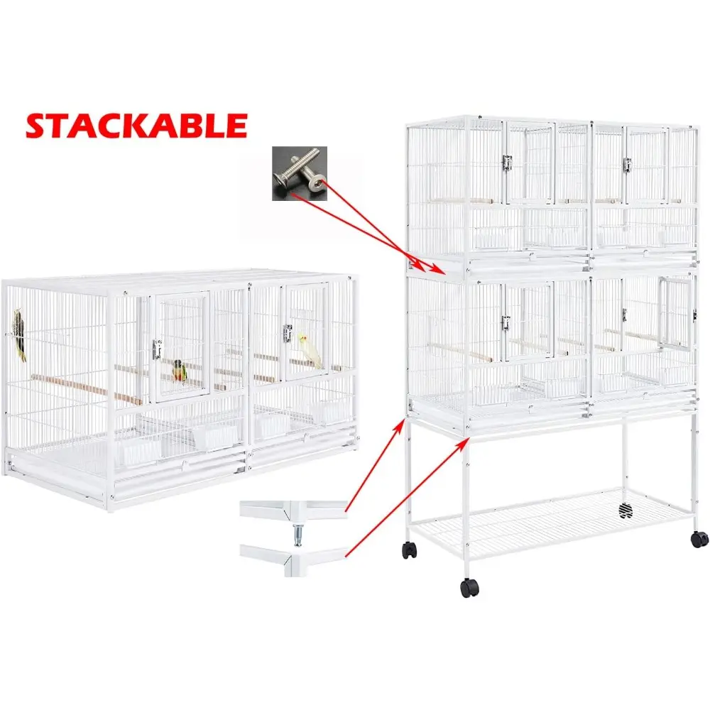 Single/Double/Triple Stackable Center Divided Breeder Breeding Bird Flight Double Rolling Cage for Aviaries Canaries Cockatiels