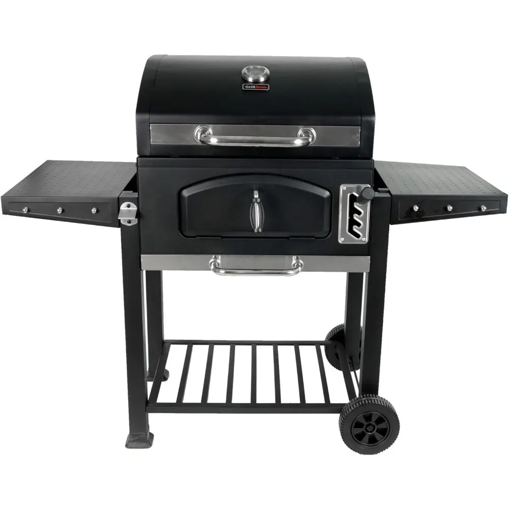 Grill Boss 24 Inch Charcoal BBQ Grill with Side Shelves, Built-In Thermometer, Black