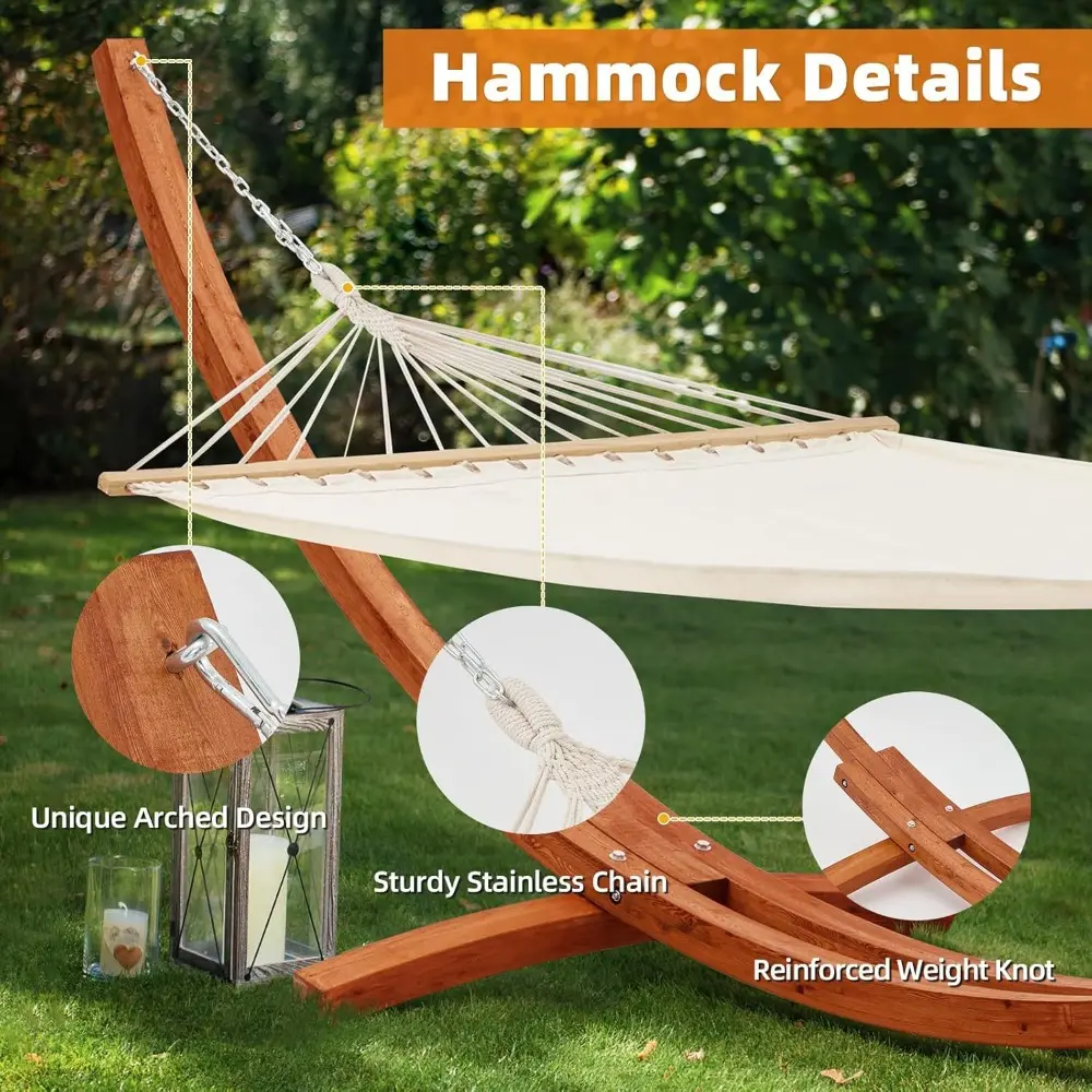 12 FT Hammock with Stand for Outside, Single Person Heavy Duty Wooden Hammock Stand, Large Hammock Bed for Porch, Patio, Balcon