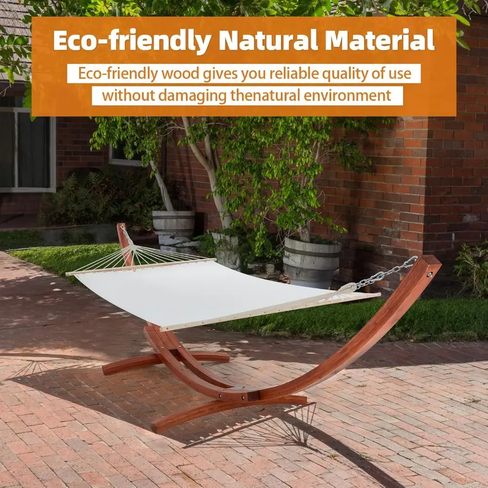 12 FT Hammock with Stand for Outside, Single Person Heavy Duty Wooden Hammock Stand, Large Hammock Bed for Porch, Patio, Balcon