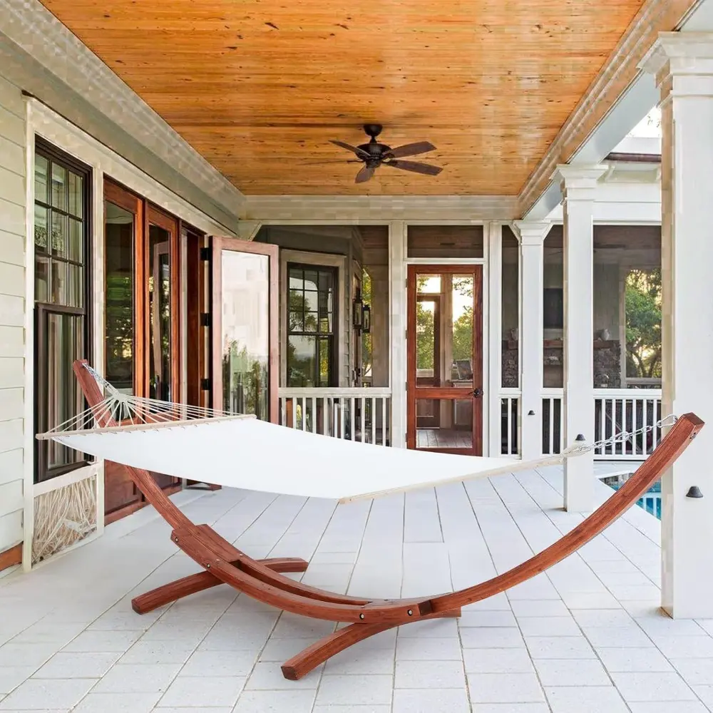 12 FT Hammock with Stand for Outside, Single Person Heavy Duty Wooden Hammock Stand, Large Hammock Bed for Porch, Patio, Balcon