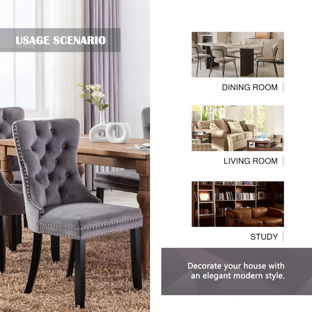 Velvet Dining Chairs Set of 4,Upholstered Dining Chairs with Ring Pull Trim and Button Back,Modern Seating for Kitchen, Bedroom