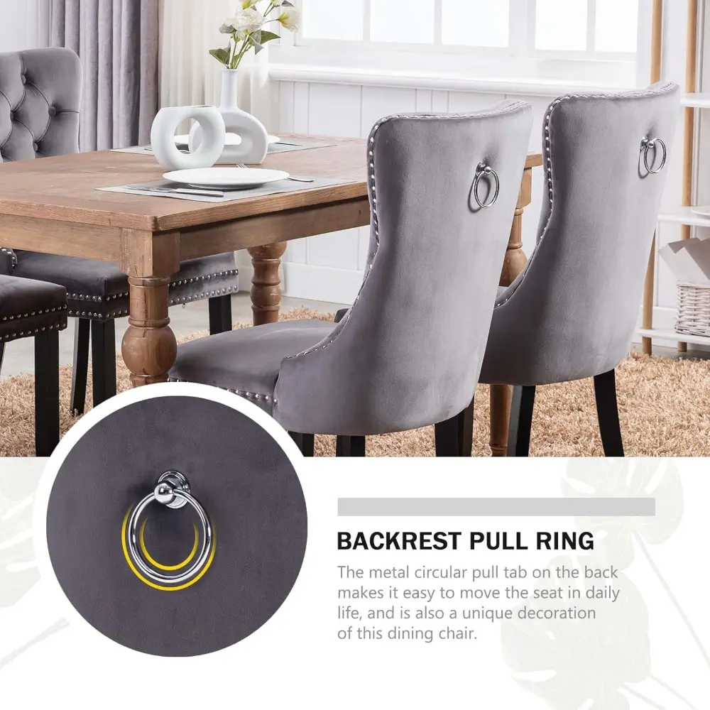 Velvet Dining Chairs Set of 4,Upholstered Dining Chairs with Ring Pull Trim and Button Back,Modern Seating for Kitchen, Bedroom
