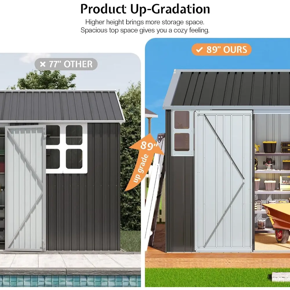 8.5x7.1x7.5 FT Outdoor Storage Shed with 4 Vents, Metal Shed with Lockable Double Hinged Doors for Backyard, Dark Black/White