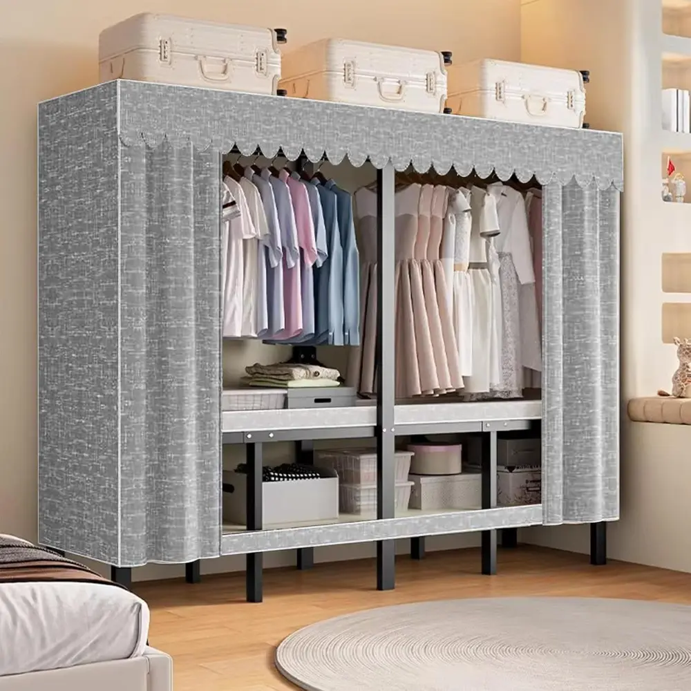 Foldable Portable Wardrobe Closet Large Heavy Duty Portable Covered Rack with Cover 1200lbs Freestanding Clothing Racks for Hang