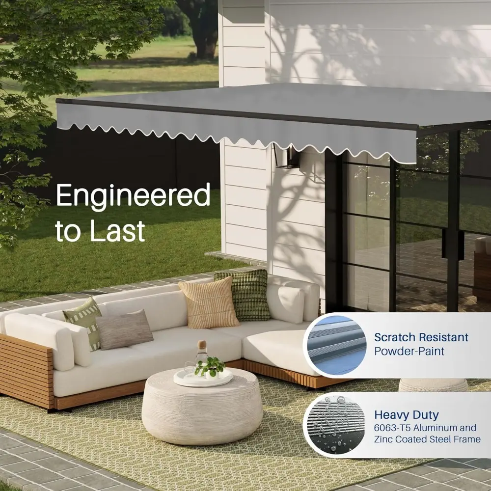 Aleko 12x10 feet Caribbean Style Electric Black Frame Awning, Remote Control Motorized & Manual Crank, Outdoor Shade Canopy with