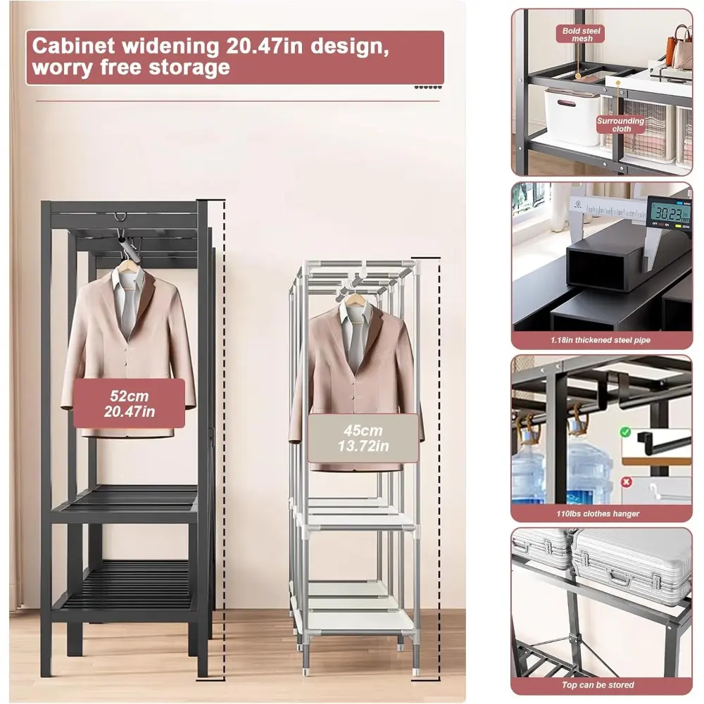 Foldable Portable Wardrobe Closet Large Heavy Duty Portable Covered Rack with Cover 1200lbs Freestanding Clothing Racks for Hang