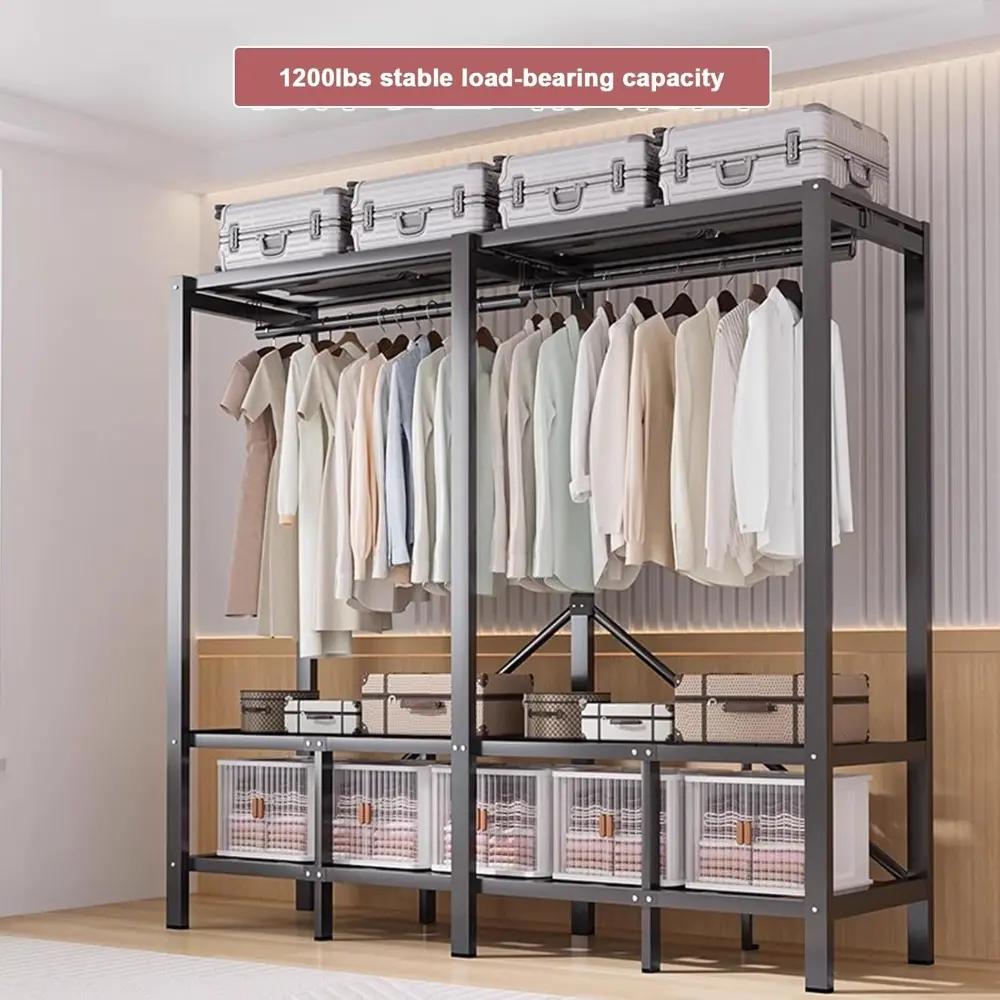 Foldable Portable Wardrobe Closet Large Heavy Duty Portable Covered Rack with Cover 1200lbs Freestanding Clothing Racks for Hang