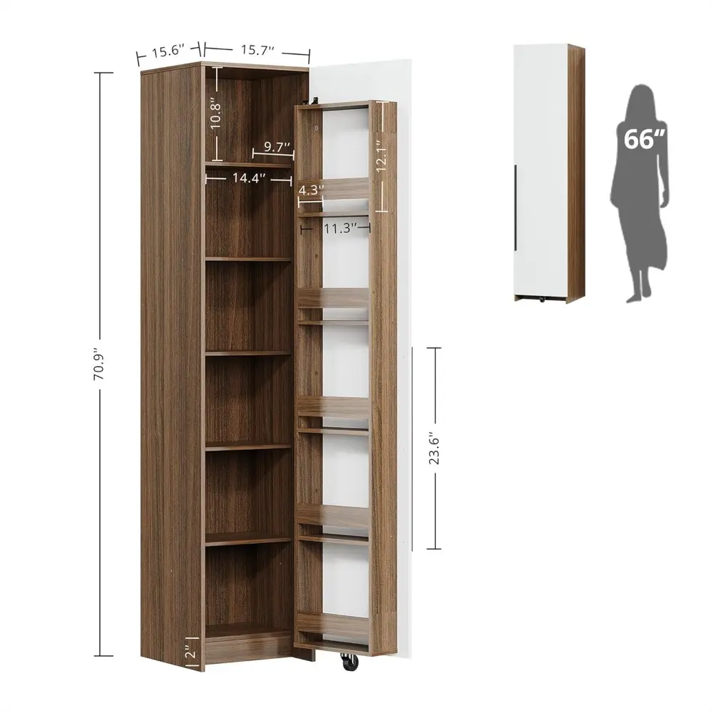 70" Pantry Storage Cabinet, Single Cabinet Pantry, Freestanding Tall Narrow Cupboard with 11 Adjustable Shelves for Dining Room