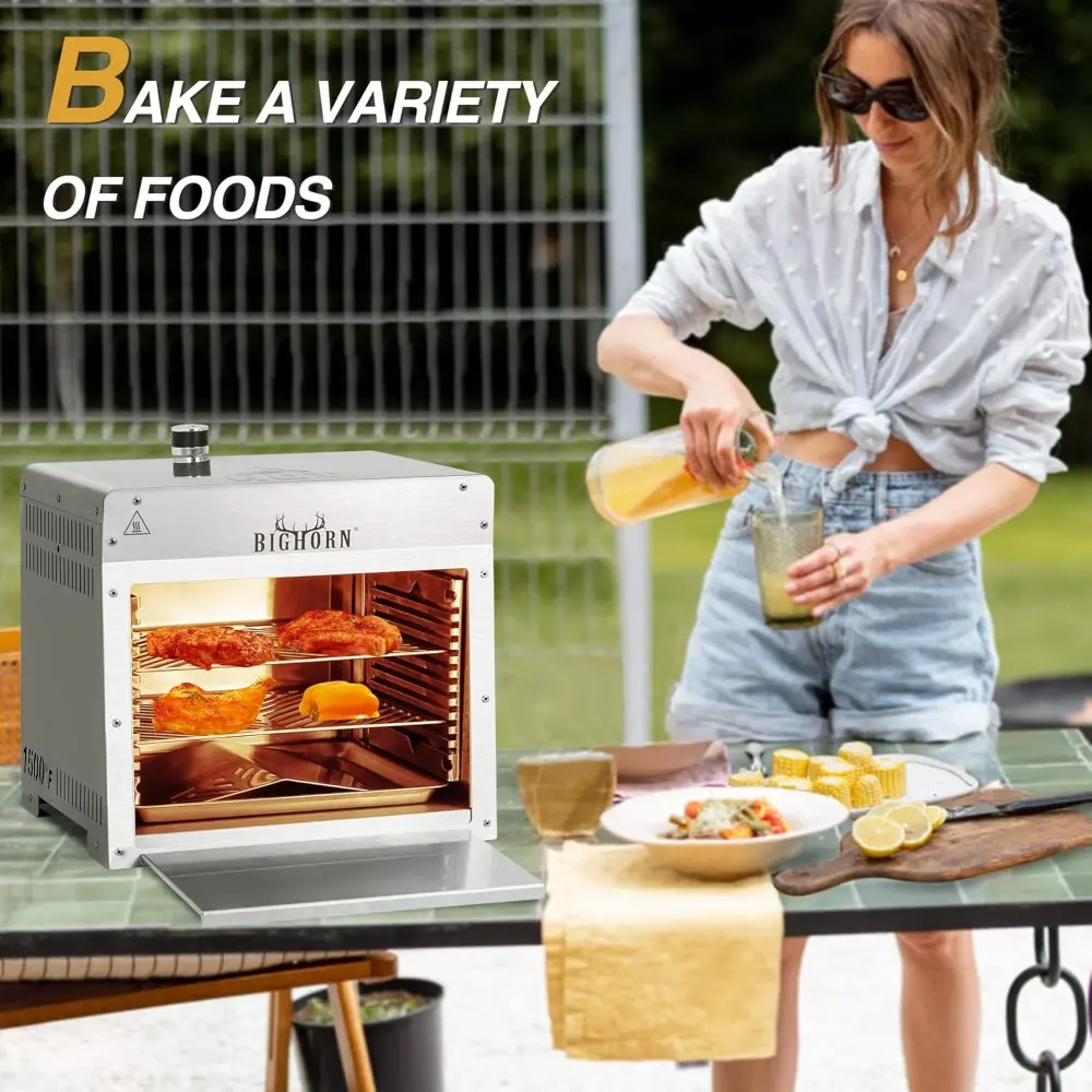 1500°F Small Infrared Propane Gas Grill – Portable Steak Broiler & Sear Station, Outdoor Salamander BBQ with Pizza Stone, Stain