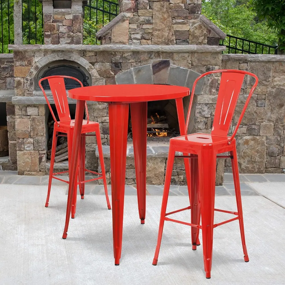 Flash Furniture Commercial Grade 30" Round Silver Metal Indoor-Outdoor Bar Table Set with 2 Cafe Stools