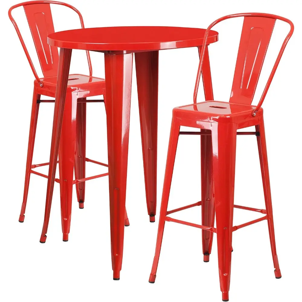 Flash Furniture Commercial Grade 30" Round Silver Metal Indoor-Outdoor Bar Table Set with 2 Cafe Stools