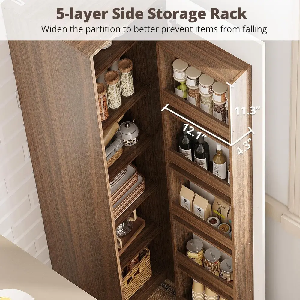 70" Pantry Storage Cabinet, Single Cabinet Pantry, Freestanding Tall Narrow Cupboard with 11 Adjustable Shelves for Dining Room