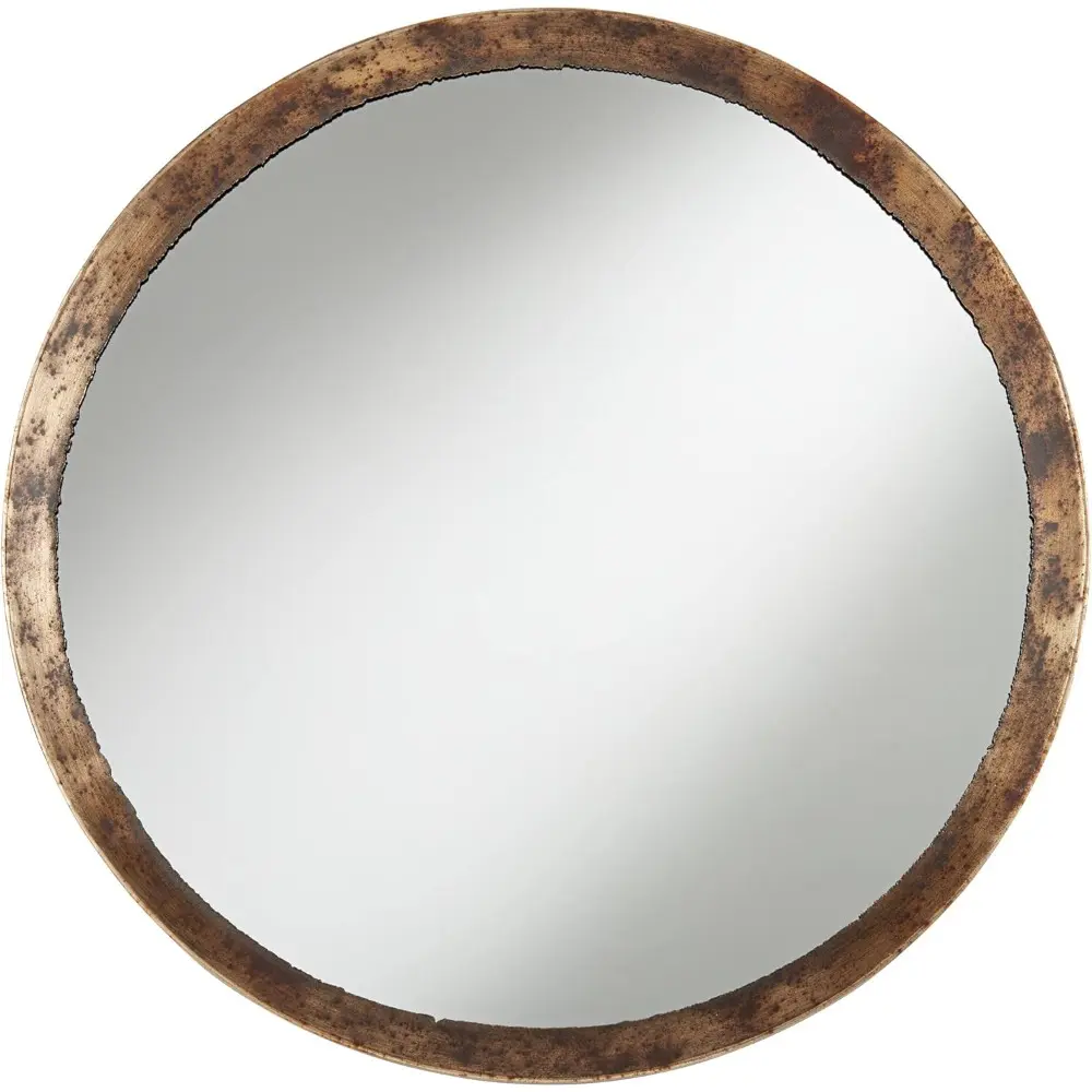 Tortin Round Vanity Decorative Wall Mirror Rustic Vintage Multi-Tonal Hammered Jagged Metal Frame 34" Wide Decor for Bathroom B