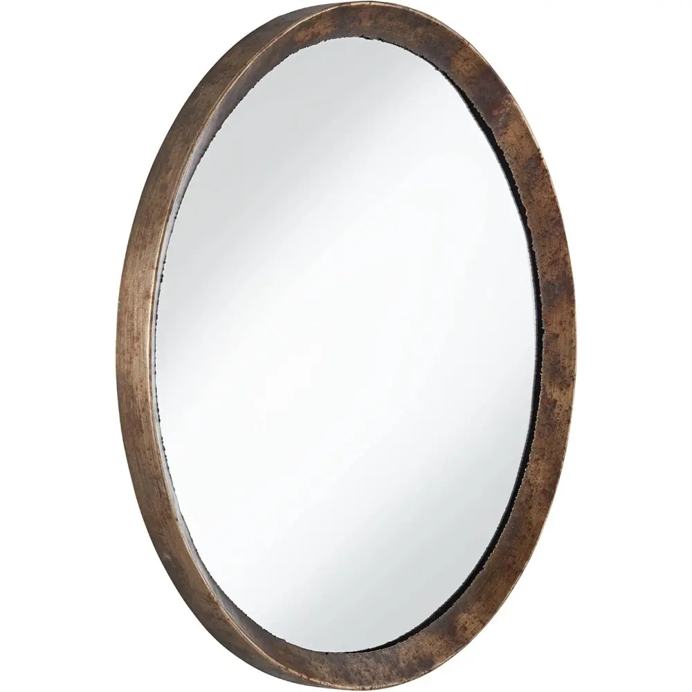 Tortin Round Vanity Decorative Wall Mirror Rustic Vintage Multi-Tonal Hammered Jagged Metal Frame 34" Wide Decor for Bathroom B