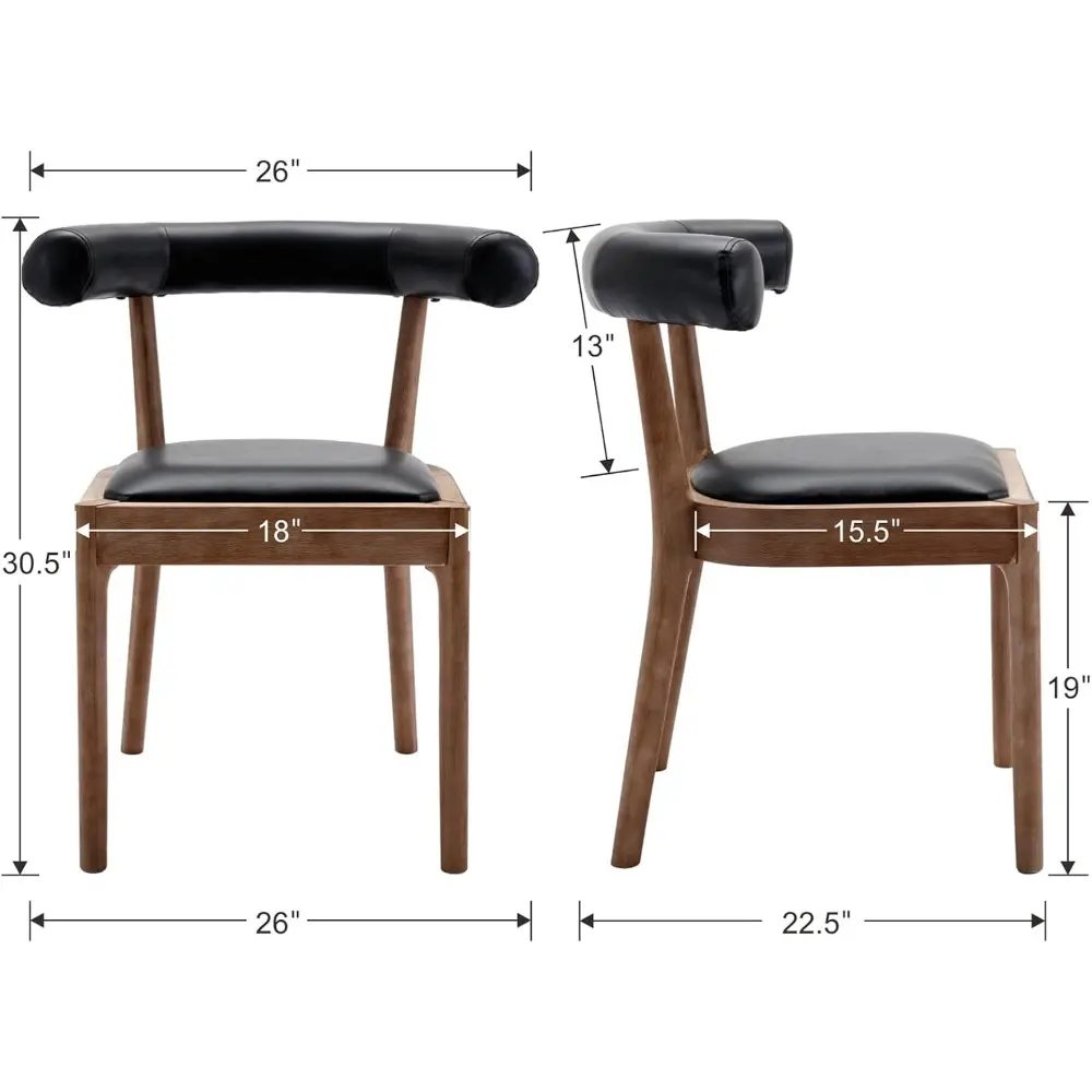 Dining Room Chairs Mid-Century Modern Leather Kitchen Chairs with Natural Walnut Finished Frame, PU Curved Back, 2-Pcs Set, PU