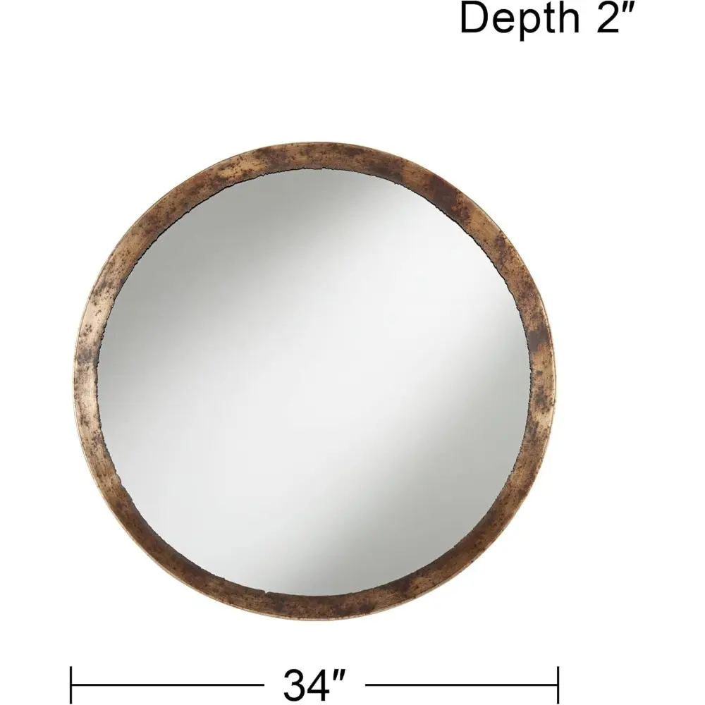 Tortin Round Vanity Decorative Wall Mirror Rustic Vintage Multi-Tonal Hammered Jagged Metal Frame 34" Wide Decor for Bathroom B