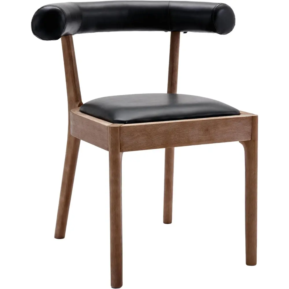 Dining Room Chairs Mid-Century Modern Leather Kitchen Chairs with Natural Walnut Finished Frame, PU Curved Back, 2-Pcs Set, PU