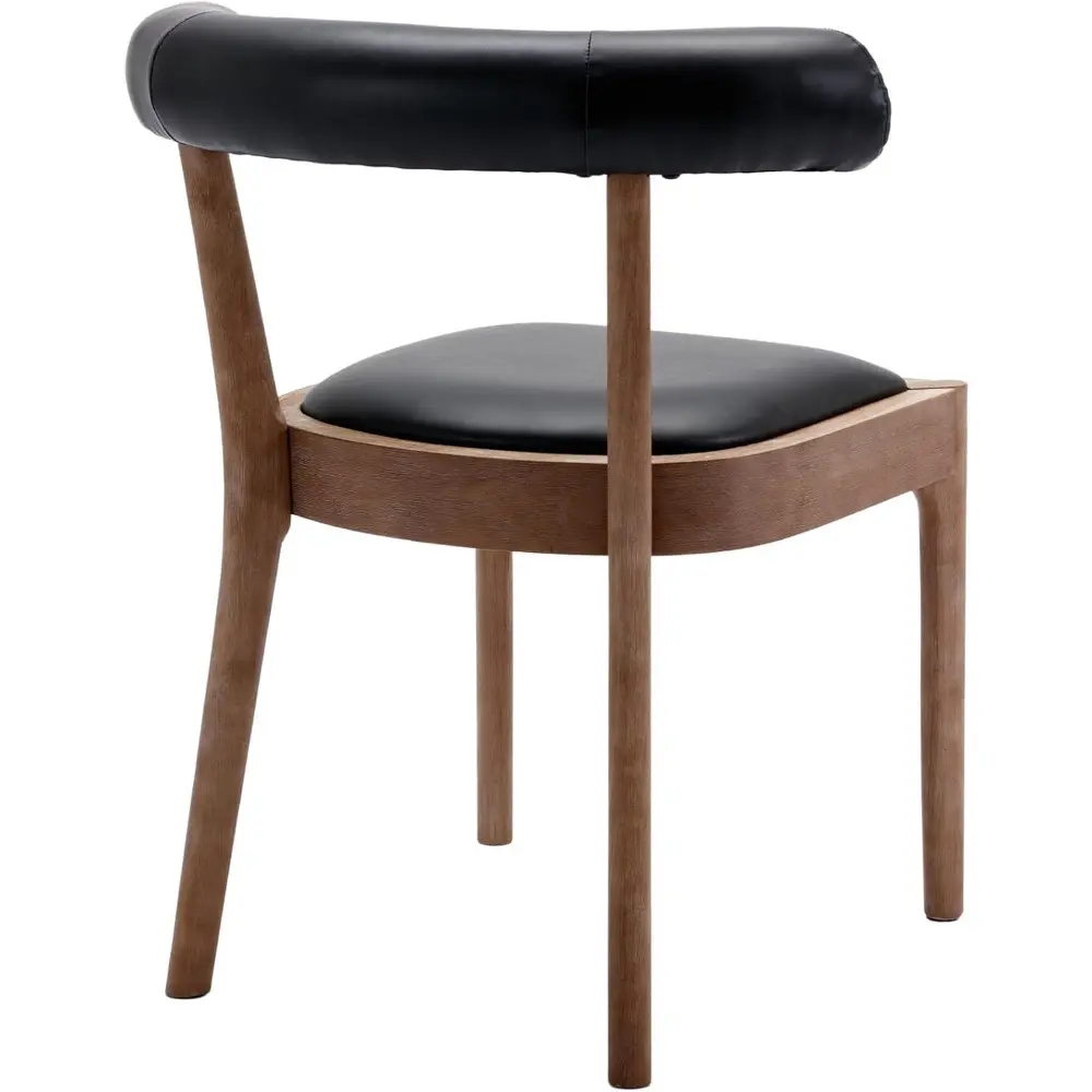 Dining Room Chairs Mid-Century Modern Leather Kitchen Chairs with Natural Walnut Finished Frame, PU Curved Back, 2-Pcs Set, PU